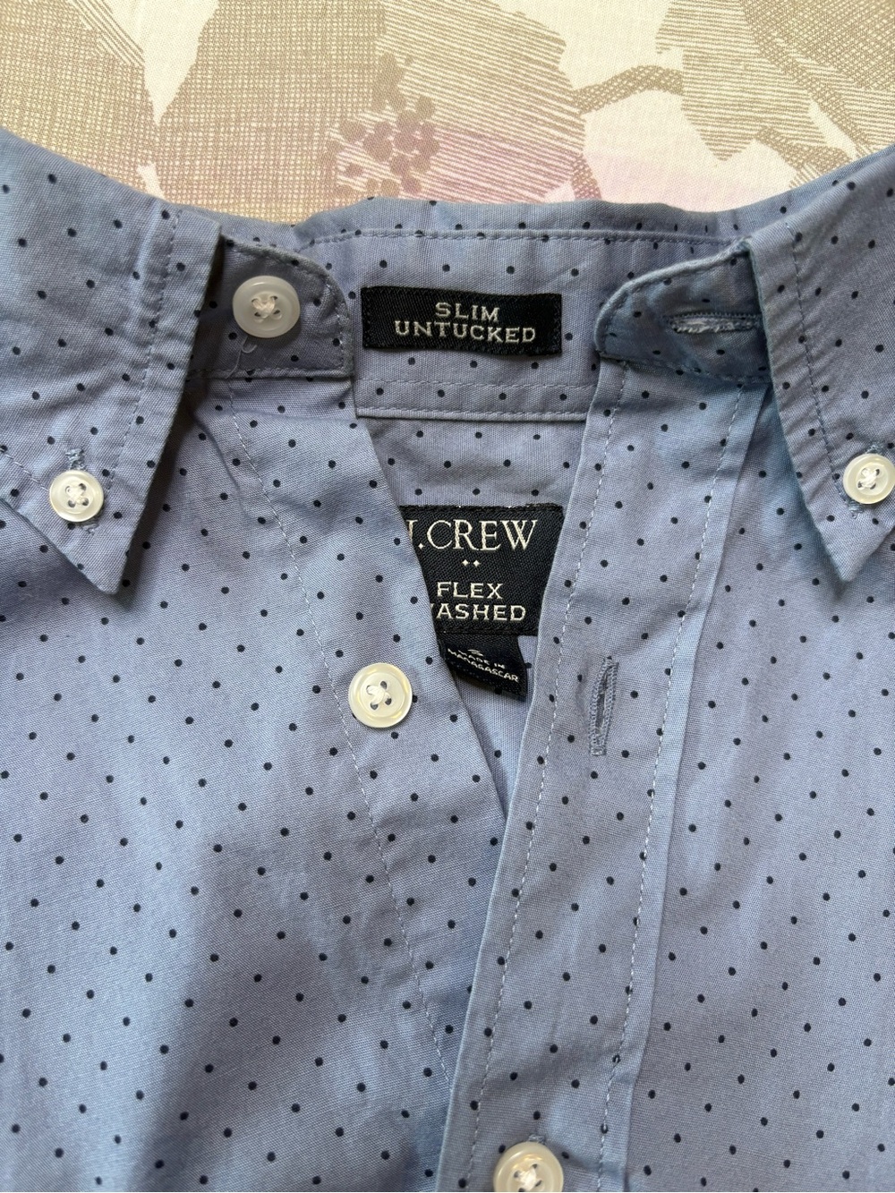J.Crew Blue Slim Untucked Flex Washed Polka Dot Men's Button Up Dress Shirt